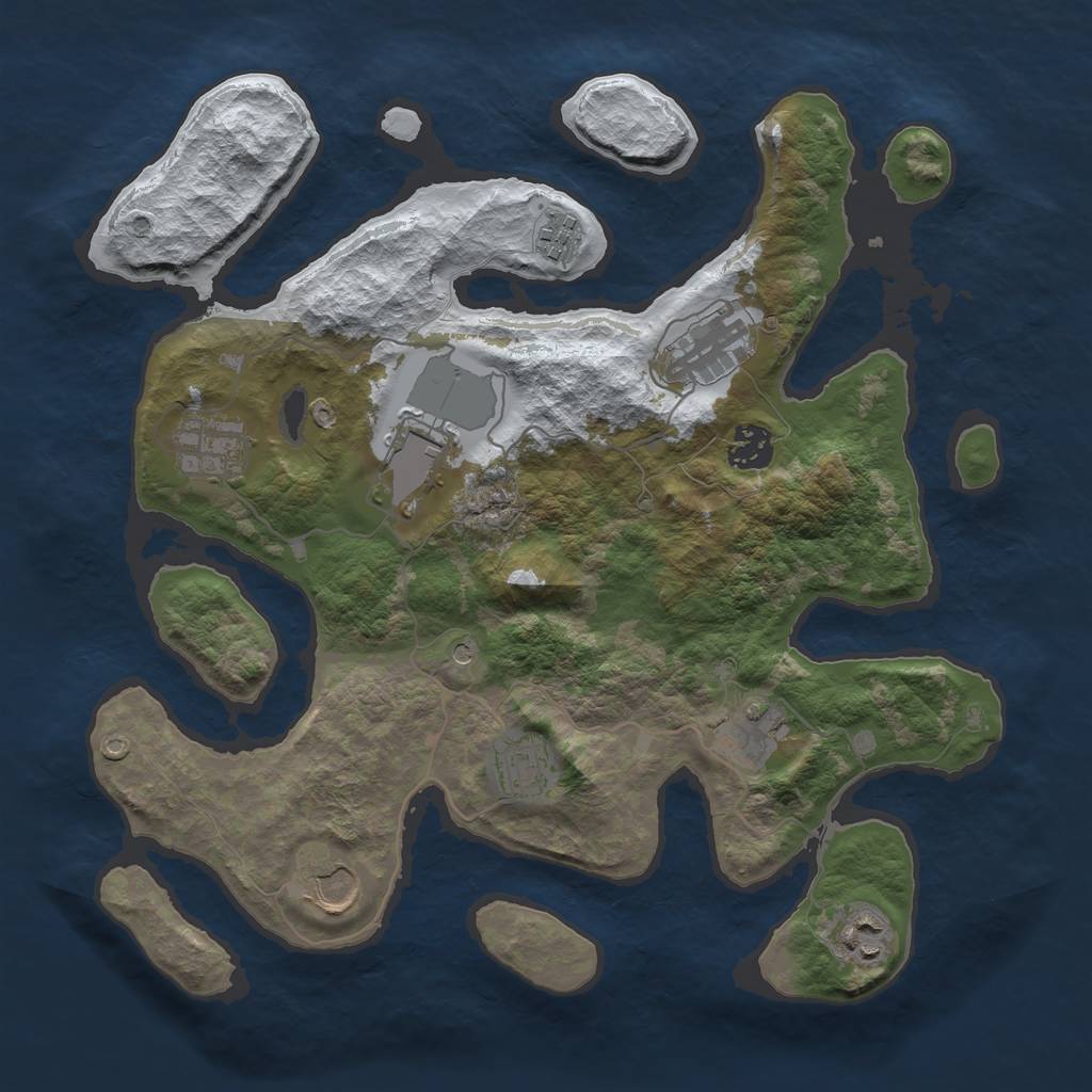Rust Map: Barren, Size: 3500, Seed: 5067375, 12 Monuments