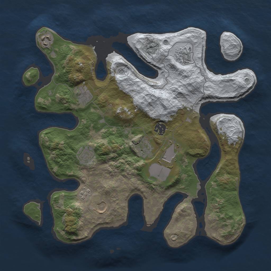 Rust Map: Barren, Size: 3500, Seed: 2895815, 12 Monuments