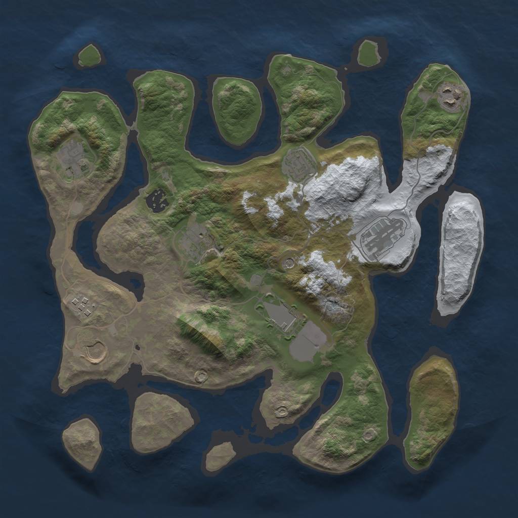Rust Map: Barren, Size: 3500, Seed: 2881419, 12 Monuments