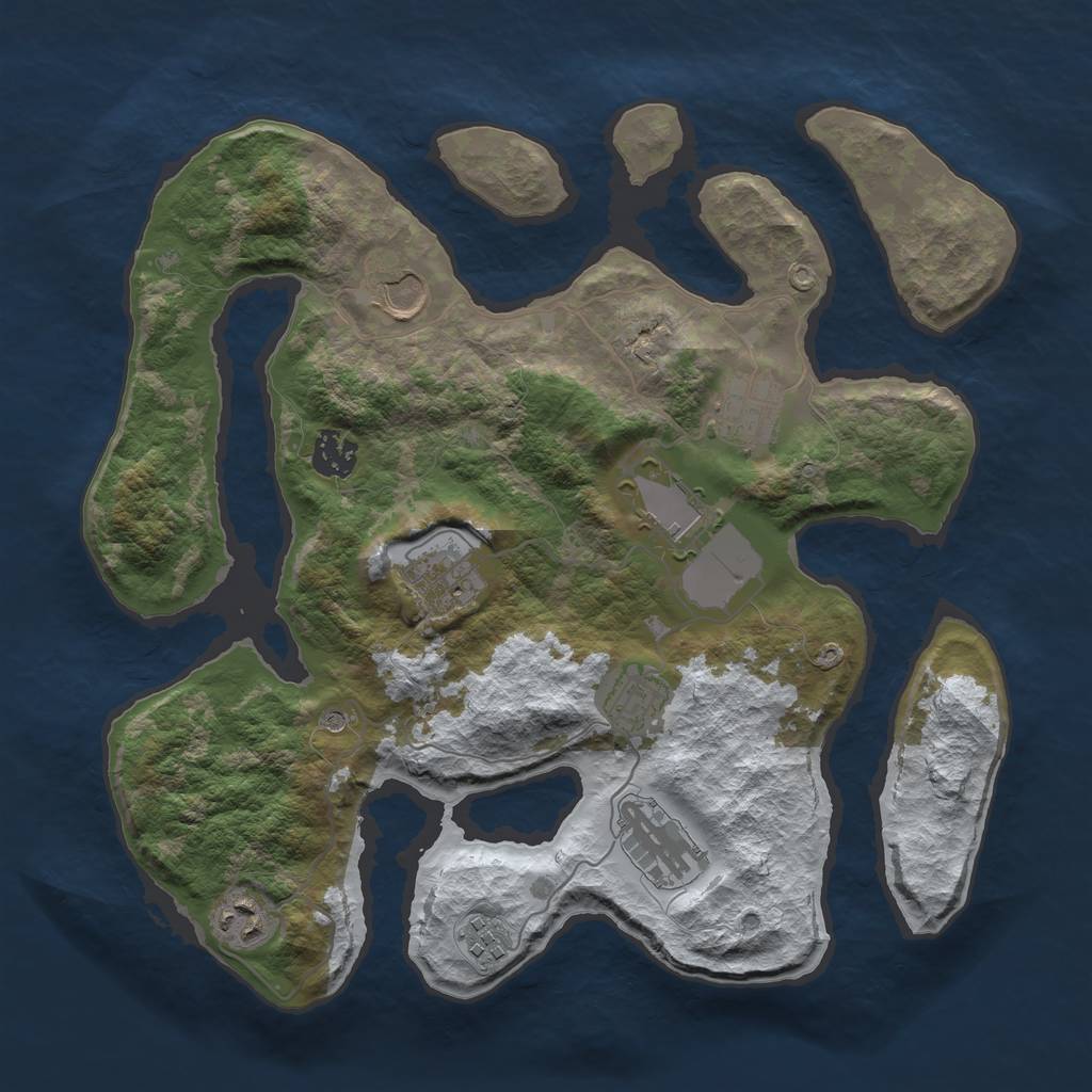 Rust Map: Barren, Size: 3500, Seed: 3032663, 12 Monuments