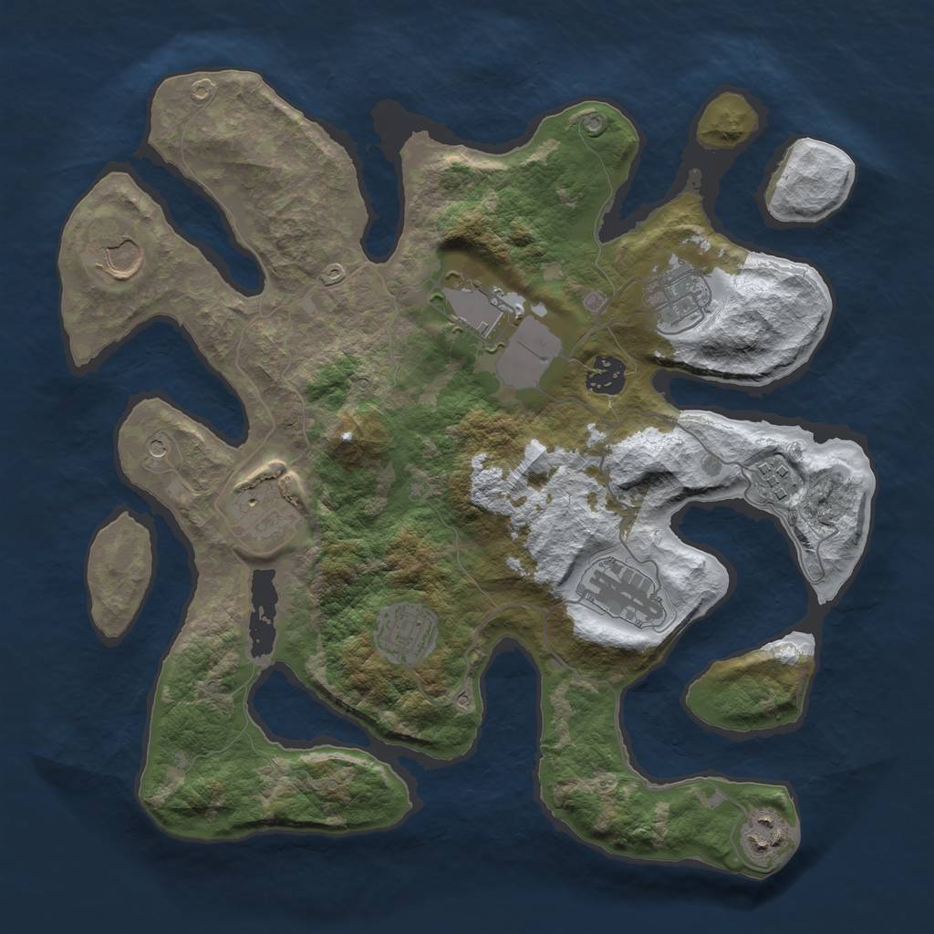 Rust Map: Barren, Size: 3500, Seed: 3639823, 12 Monuments