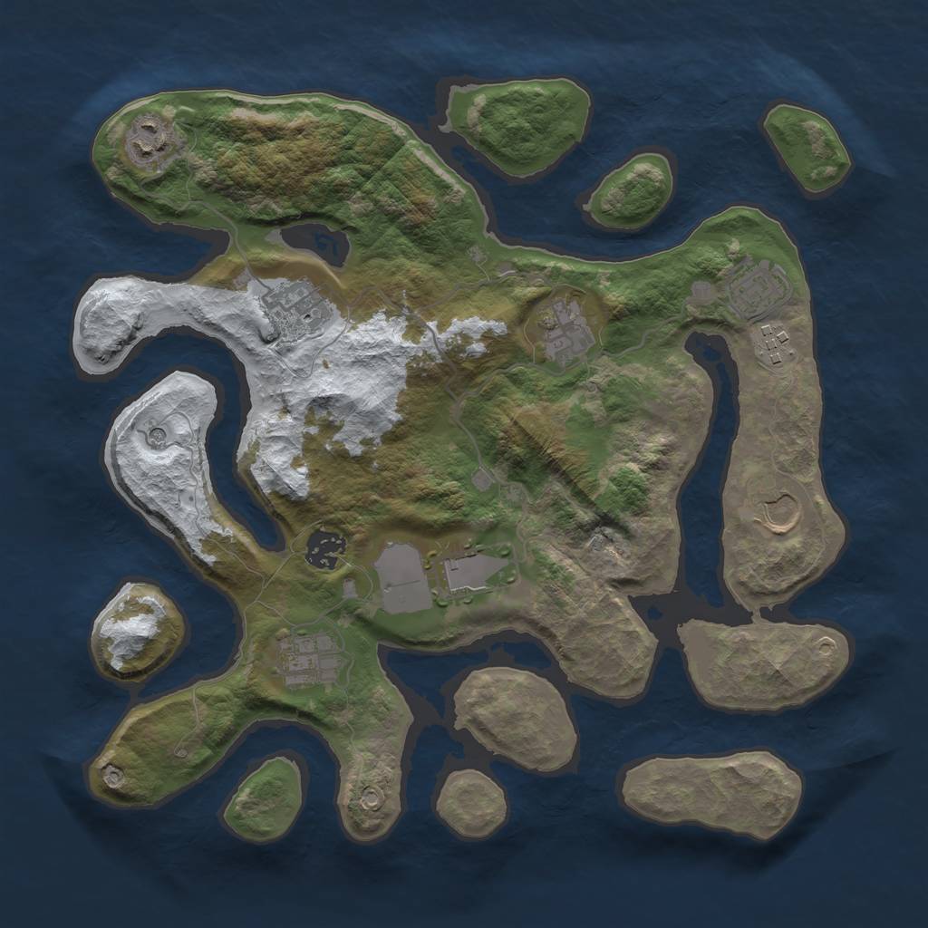 Rust Map: Barren, Size: 3500, Seed: 1834153, 12 Monuments
