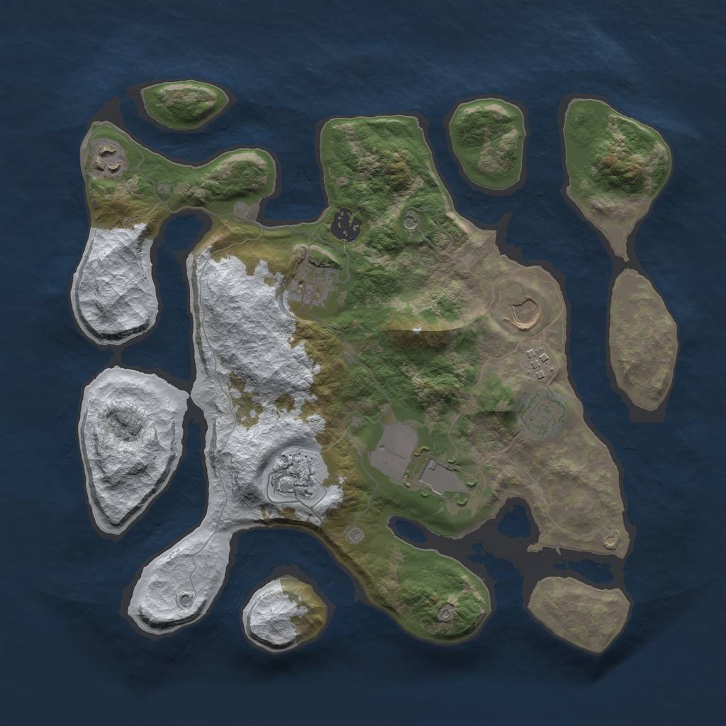 Rust Map: Barren, Size: 3500, Seed: 4697850, 11 Monuments