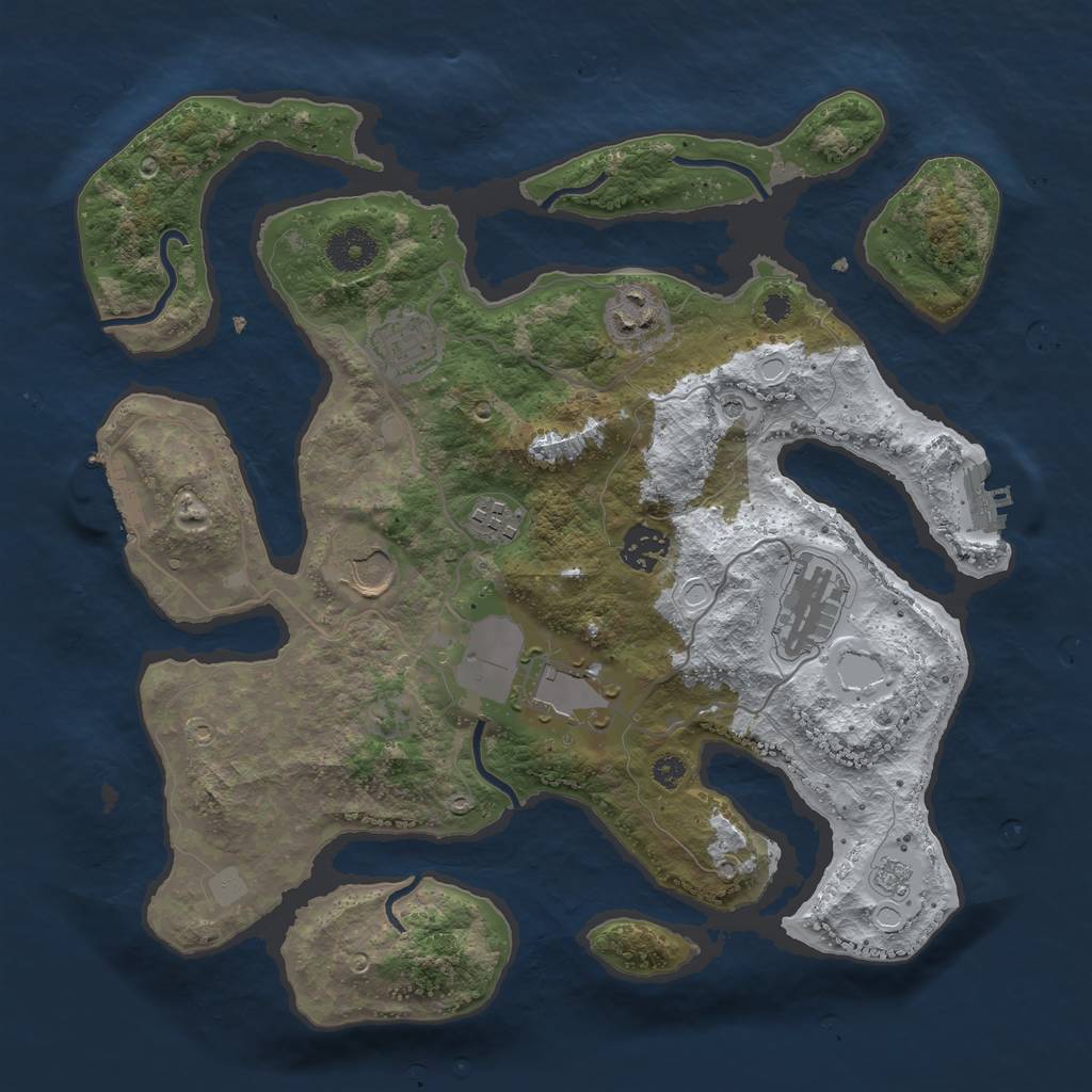 Rust Map: Procedural Map, Size: 3500, Seed: 4480947, 16 Monuments