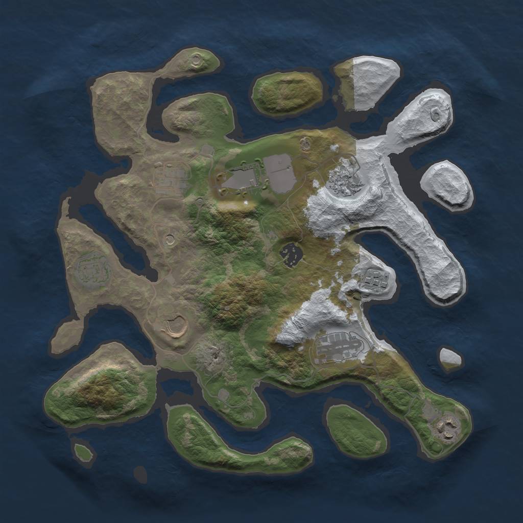 Rust Map: Barren, Size: 3500, Seed: 4461045, 12 Monuments