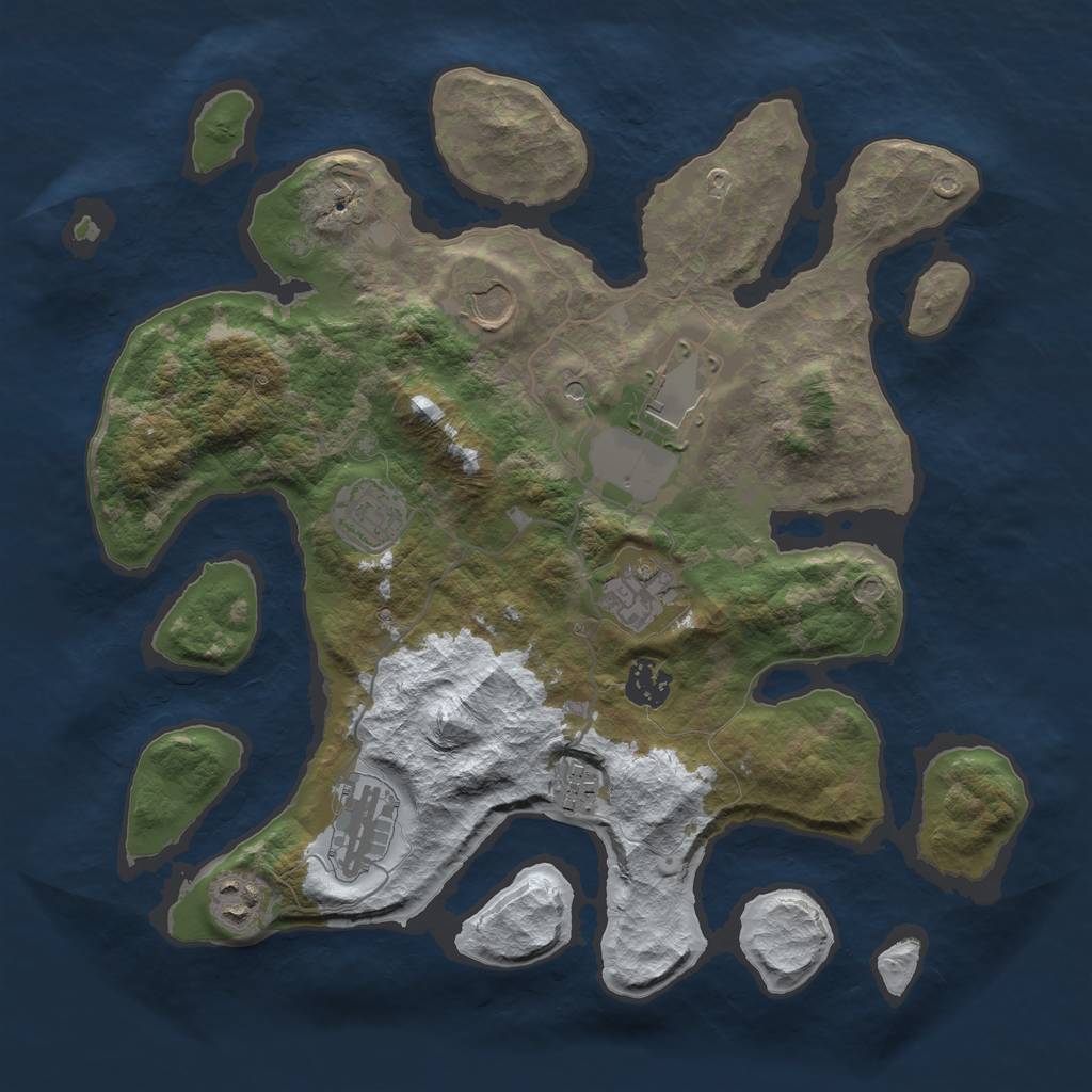 Rust Map: Barren, Size: 3500, Seed: 4631596, 11 Monuments
