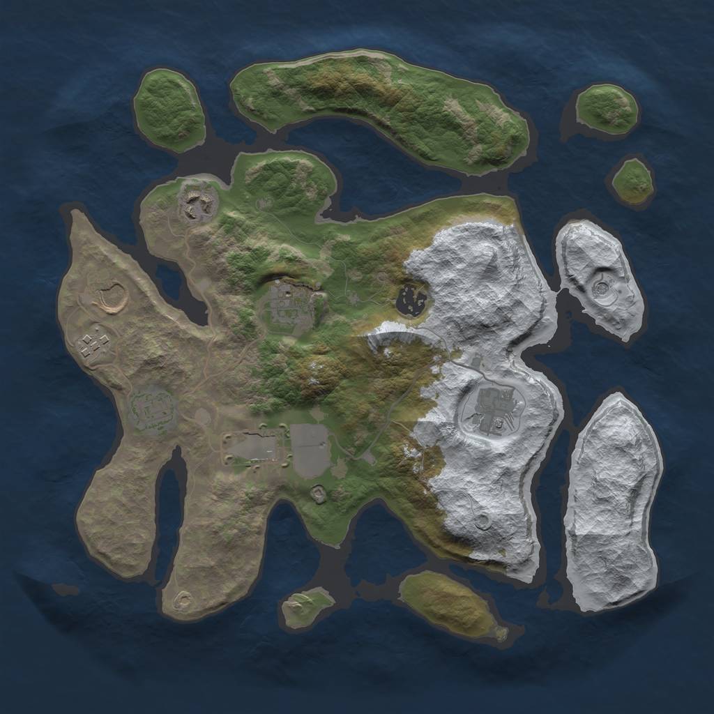 Rust Map: Barren, Size: 3500, Seed: 2094970, 11 Monuments