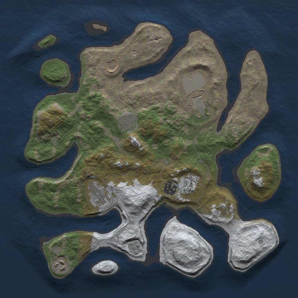 Rust Map: Barren, Size: 3500, Seed: 814234, 11 Monuments