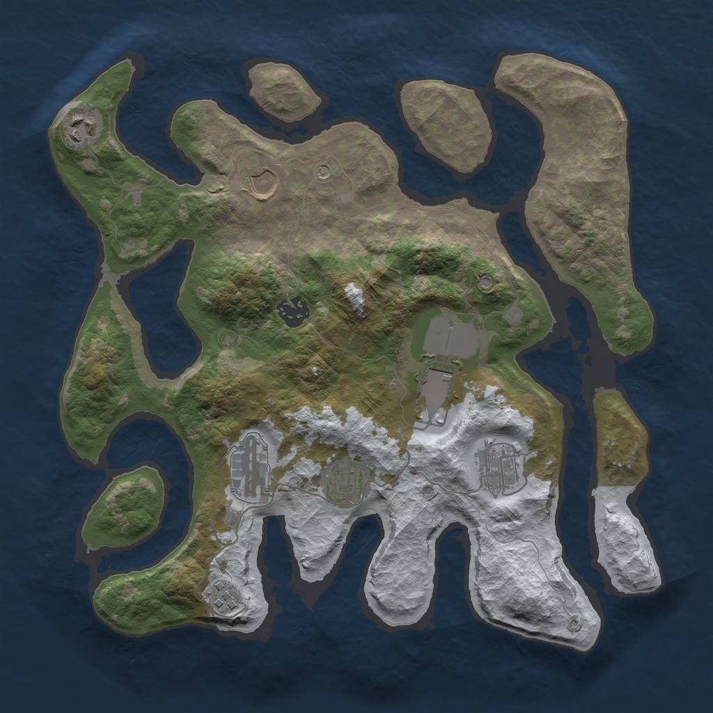Rust Map: Barren, Size: 3500, Seed: 1050422, 11 Monuments