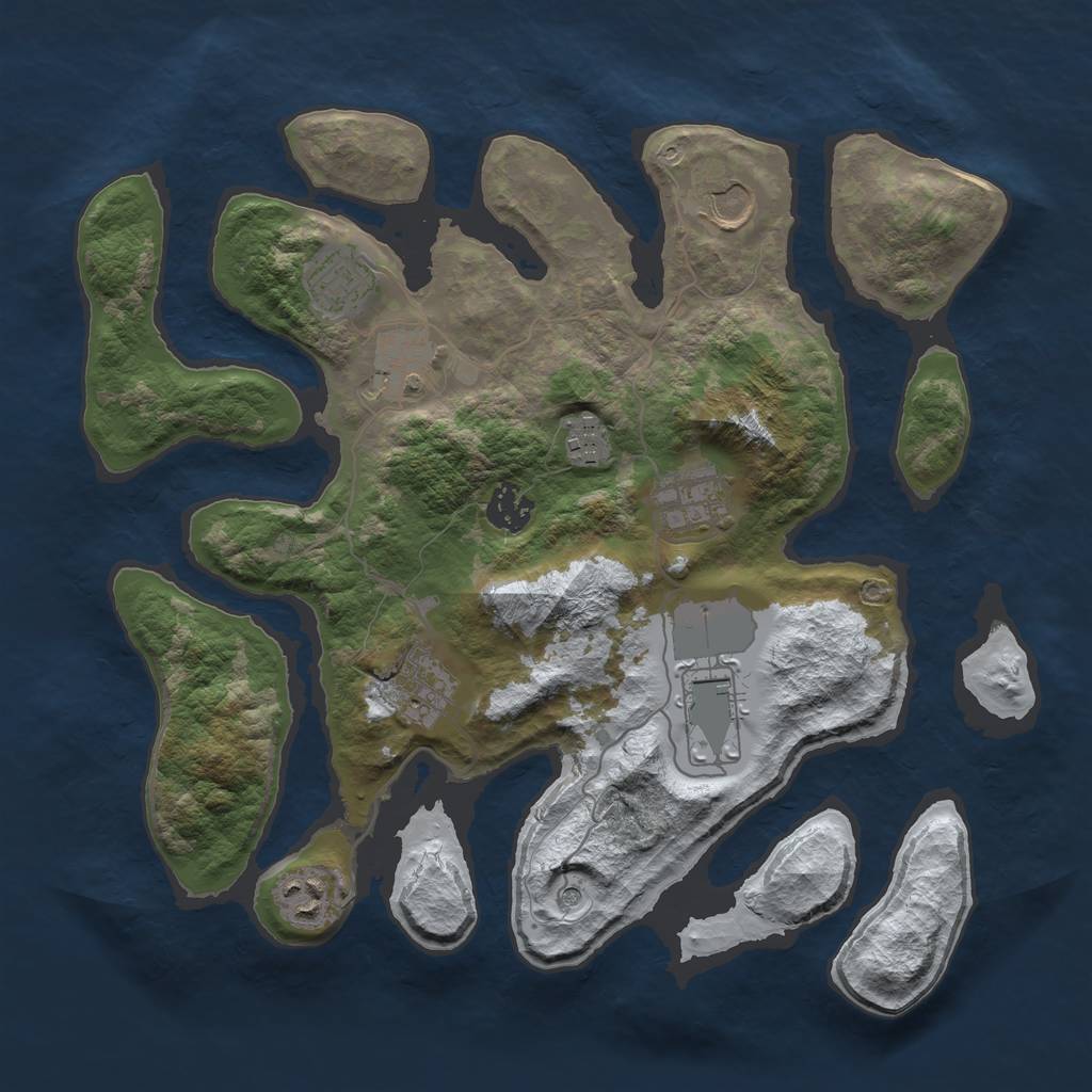 Rust Map: Barren, Size: 3500, Seed: 1892363, 12 Monuments