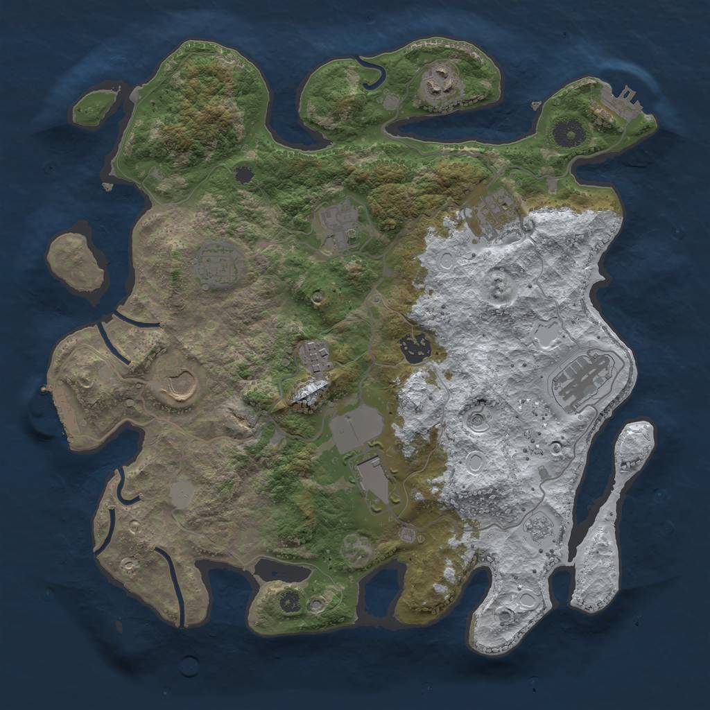 Rust Map: Procedural Map, Size: 3500, Seed: 3291083, 18 Monuments