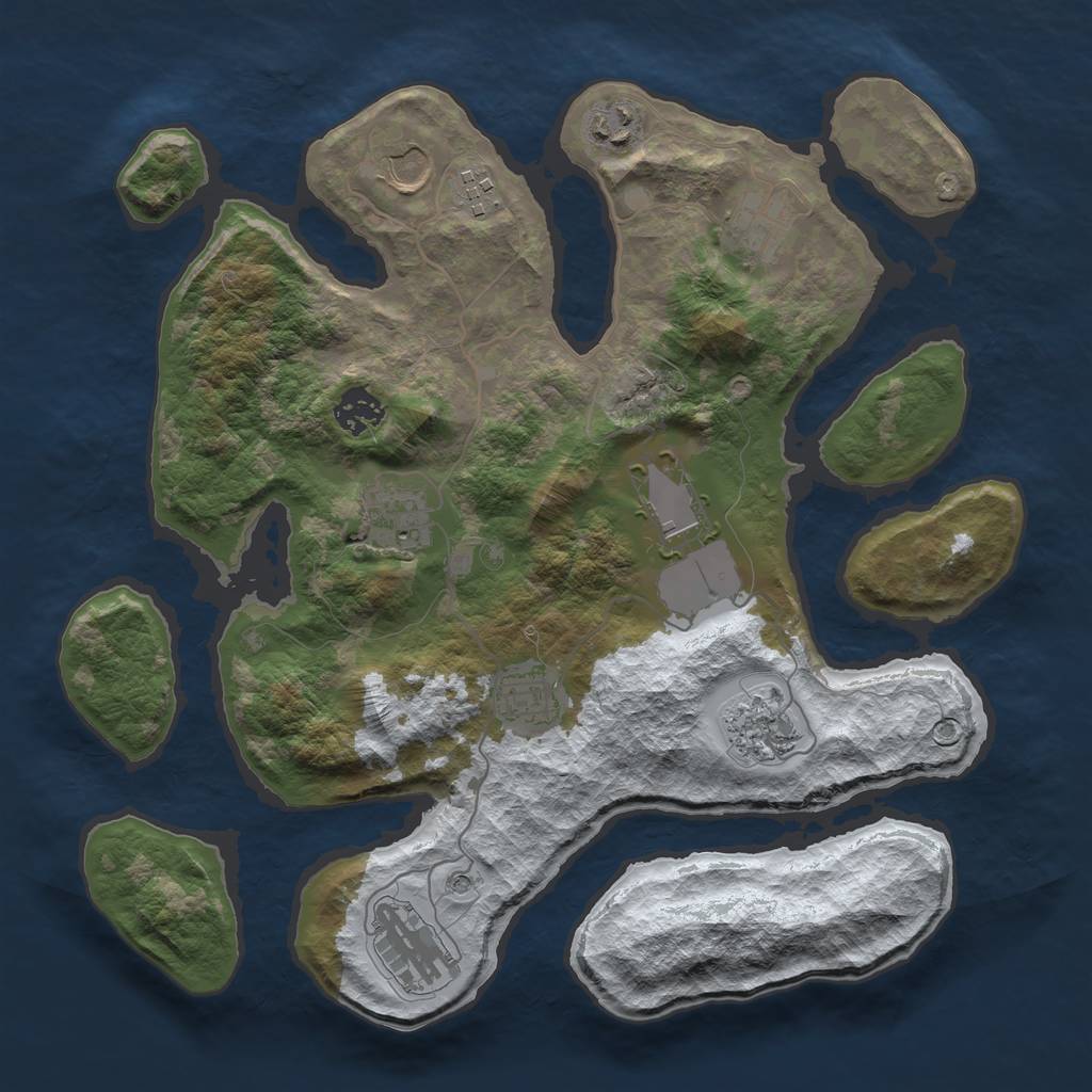 Rust Map: Barren, Size: 3500, Seed: 1255368, 13 Monuments