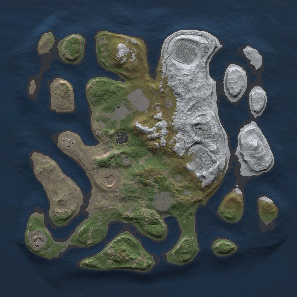Rust Map: Barren, Size: 3500, Seed: 4728968, 11 Monuments