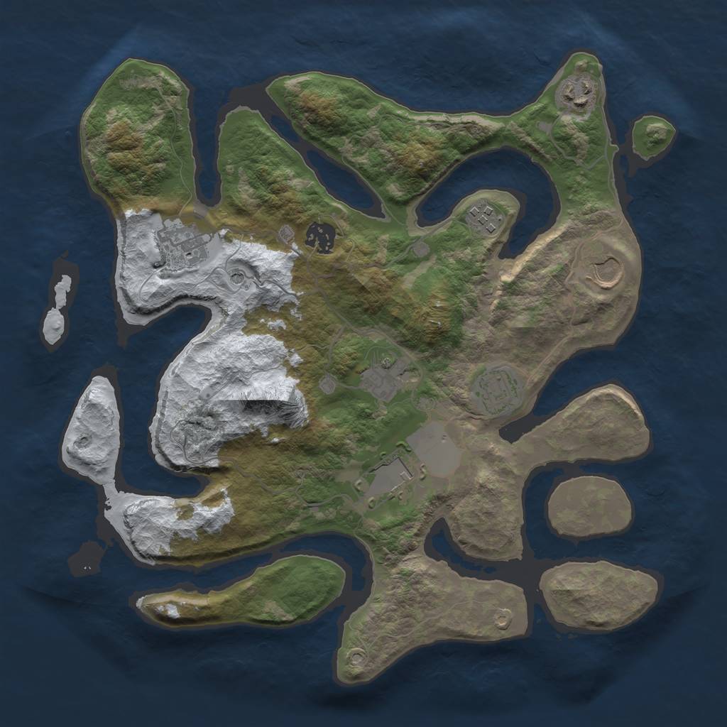 Rust Map: Barren, Size: 3500, Seed: 2451174, 11 Monuments