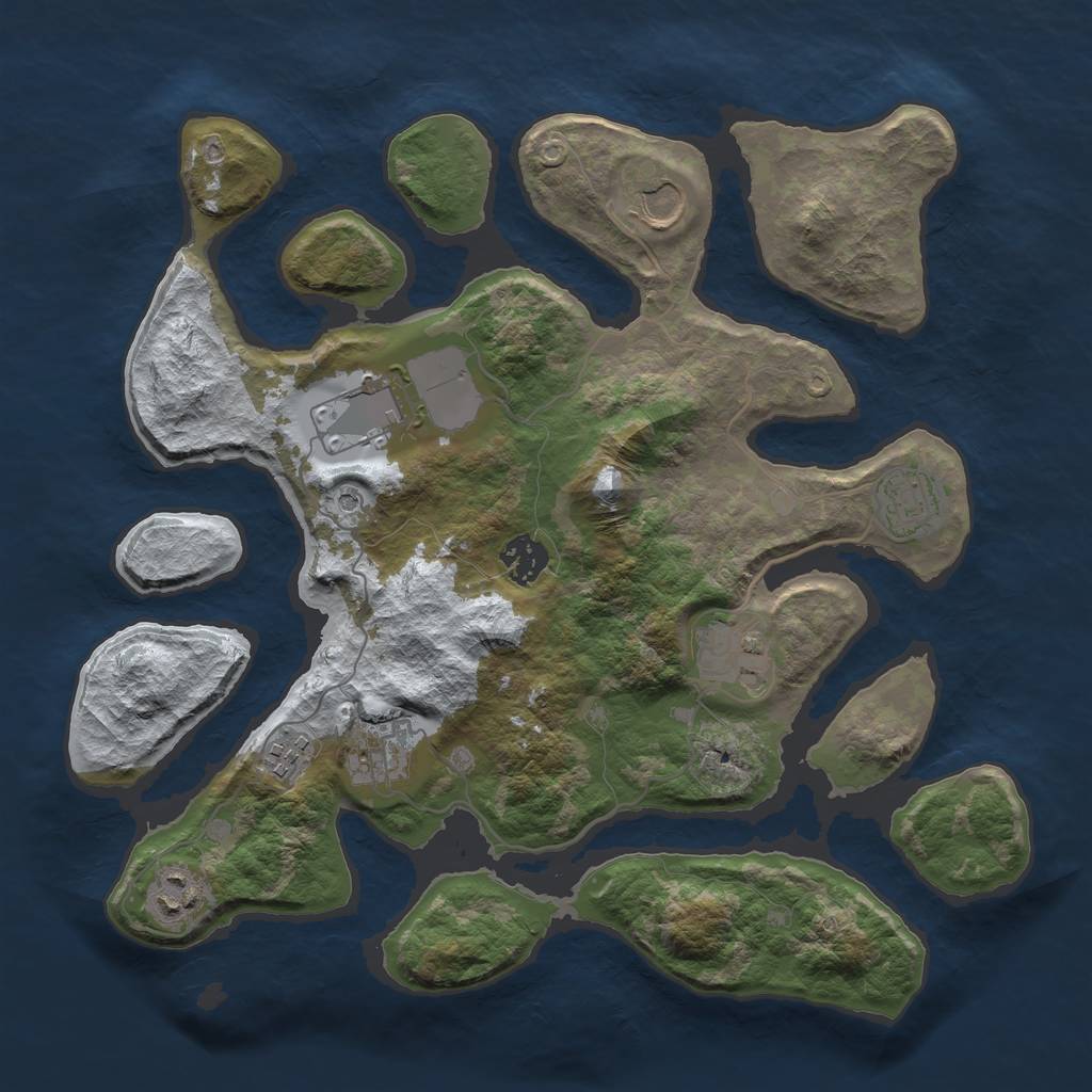 Rust Map: Barren, Size: 3500, Seed: 836951, 11 Monuments