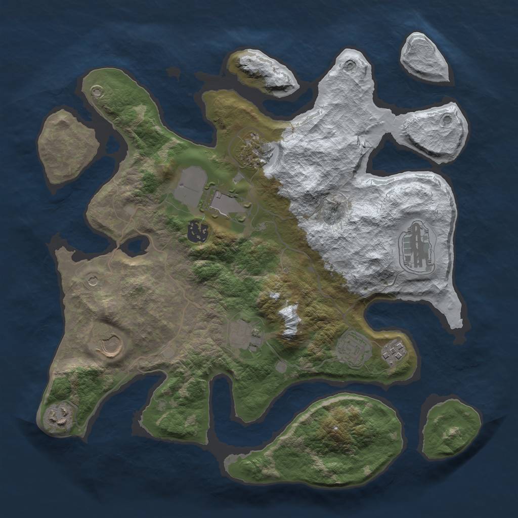 Rust Map: Barren, Size: 3500, Seed: 4887565, 12 Monuments