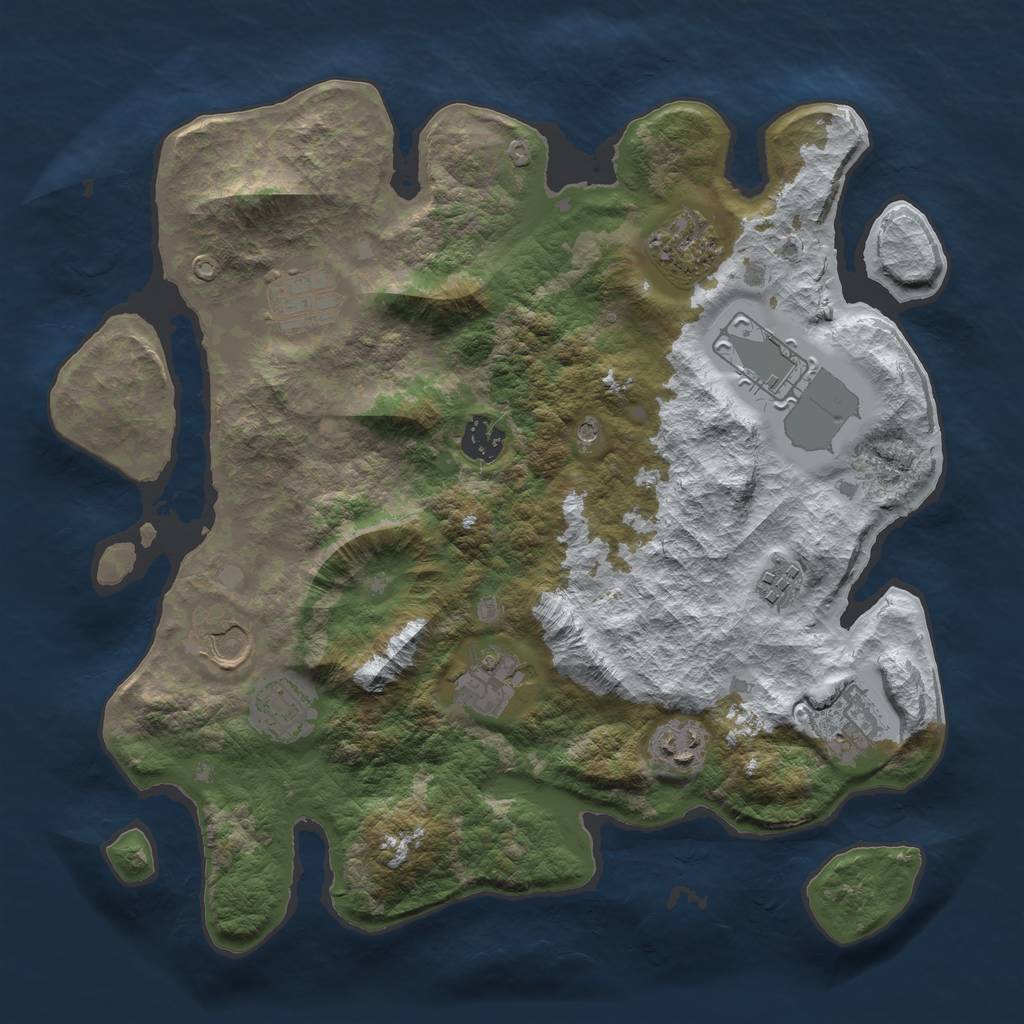 Rust Map: Barren, Size: 3500, Seed: 321866, 13 Monuments