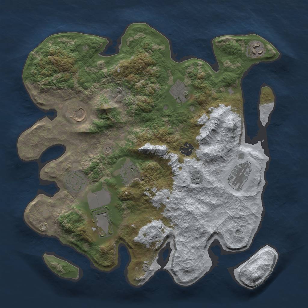 Rust Map: Barren, Size: 3500, Seed: 424611, 12 Monuments