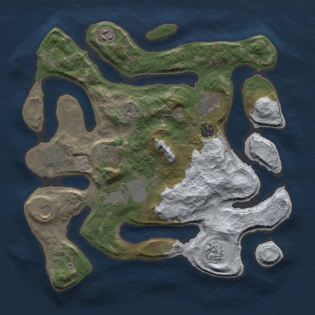 Rust Map: Barren, Size: 3500, Seed: 1579726, 12 Monuments