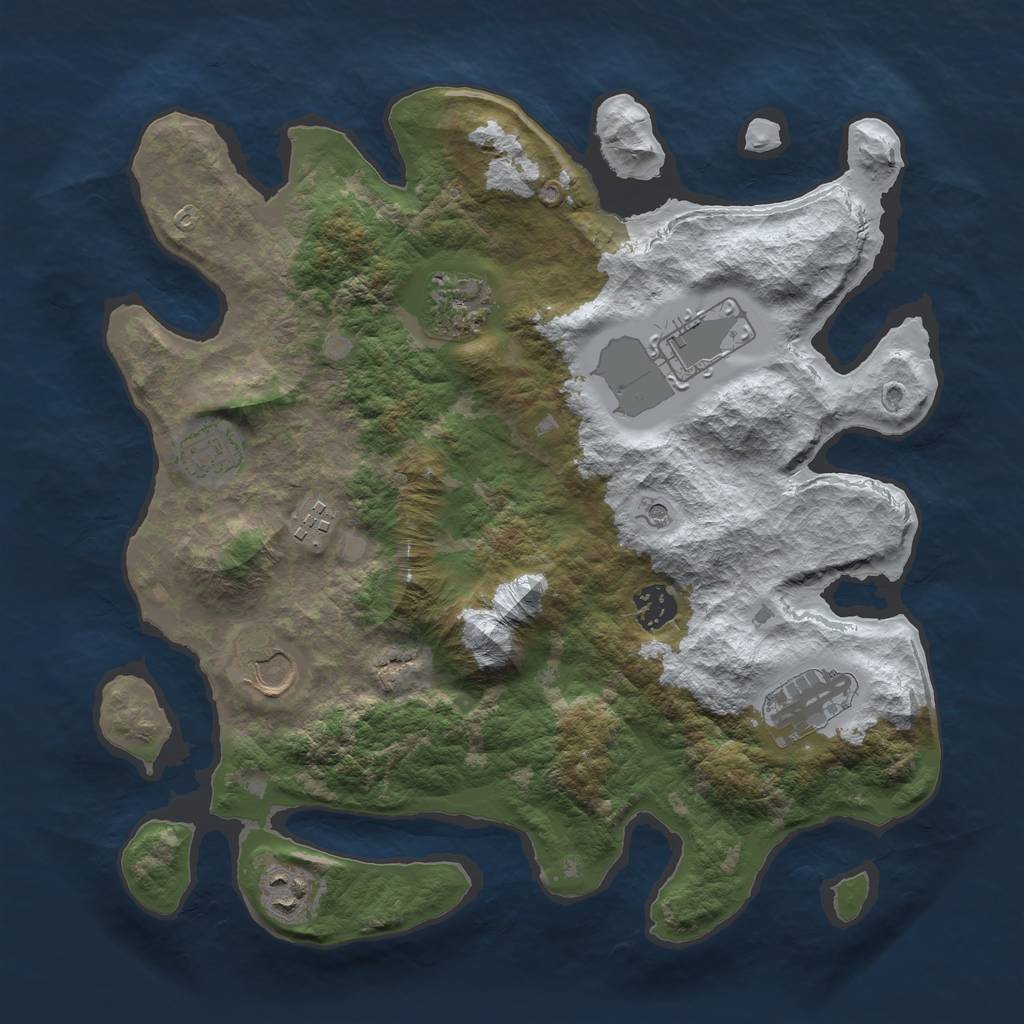 Rust Map: Barren, Size: 3500, Seed: 5479120, 11 Monuments