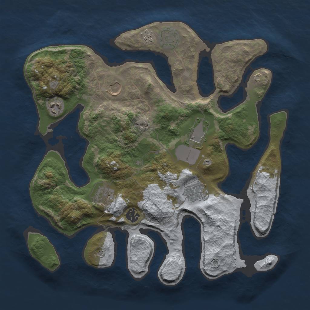 Rust Map: Barren, Size: 3500, Seed: 2072962, 11 Monuments