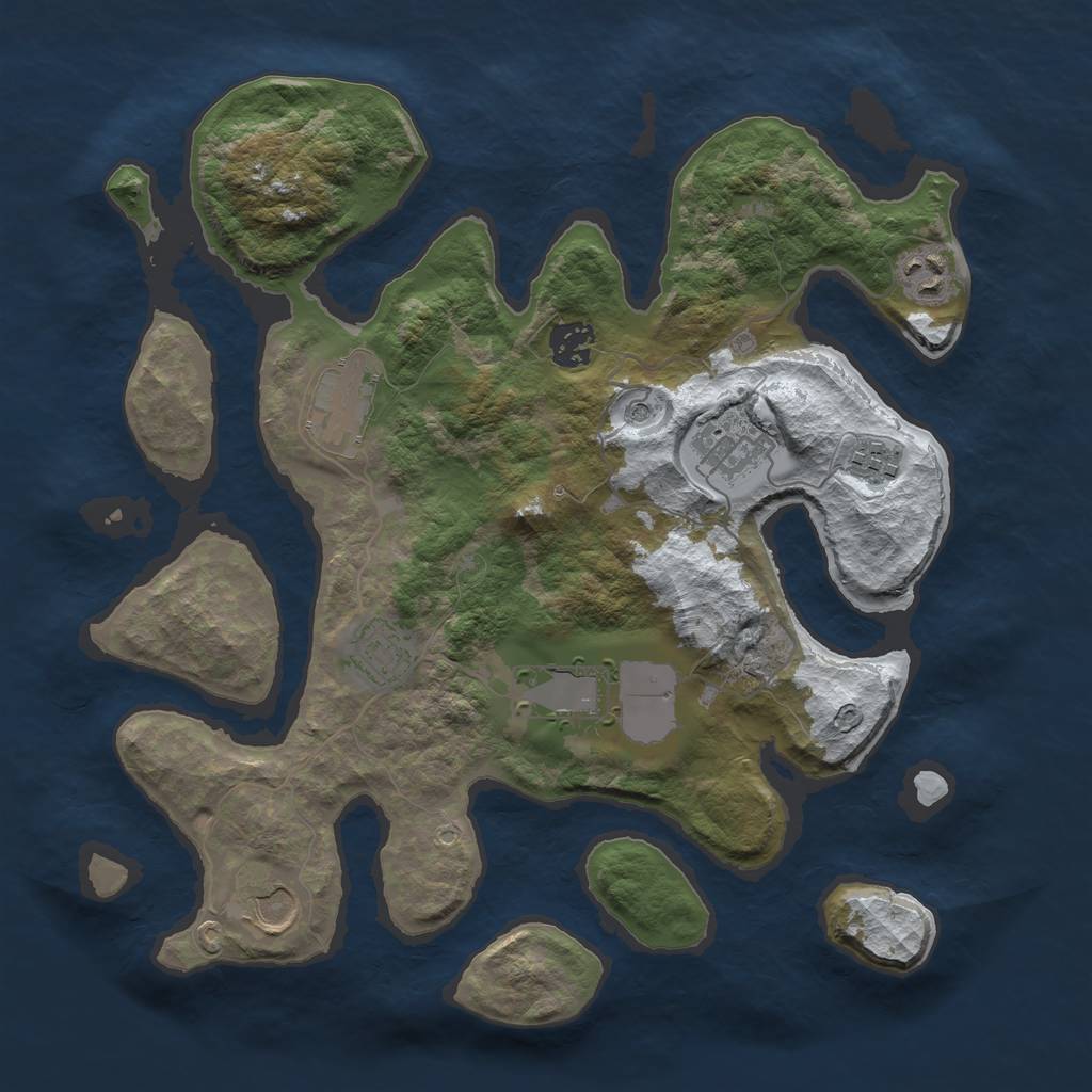 Rust Map: Barren, Size: 3500, Seed: 573130, 11 Monuments