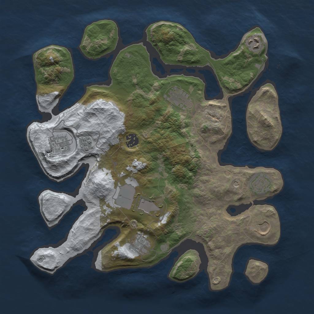 Rust Map: Barren, Size: 3500, Seed: 3577104, 12 Monuments