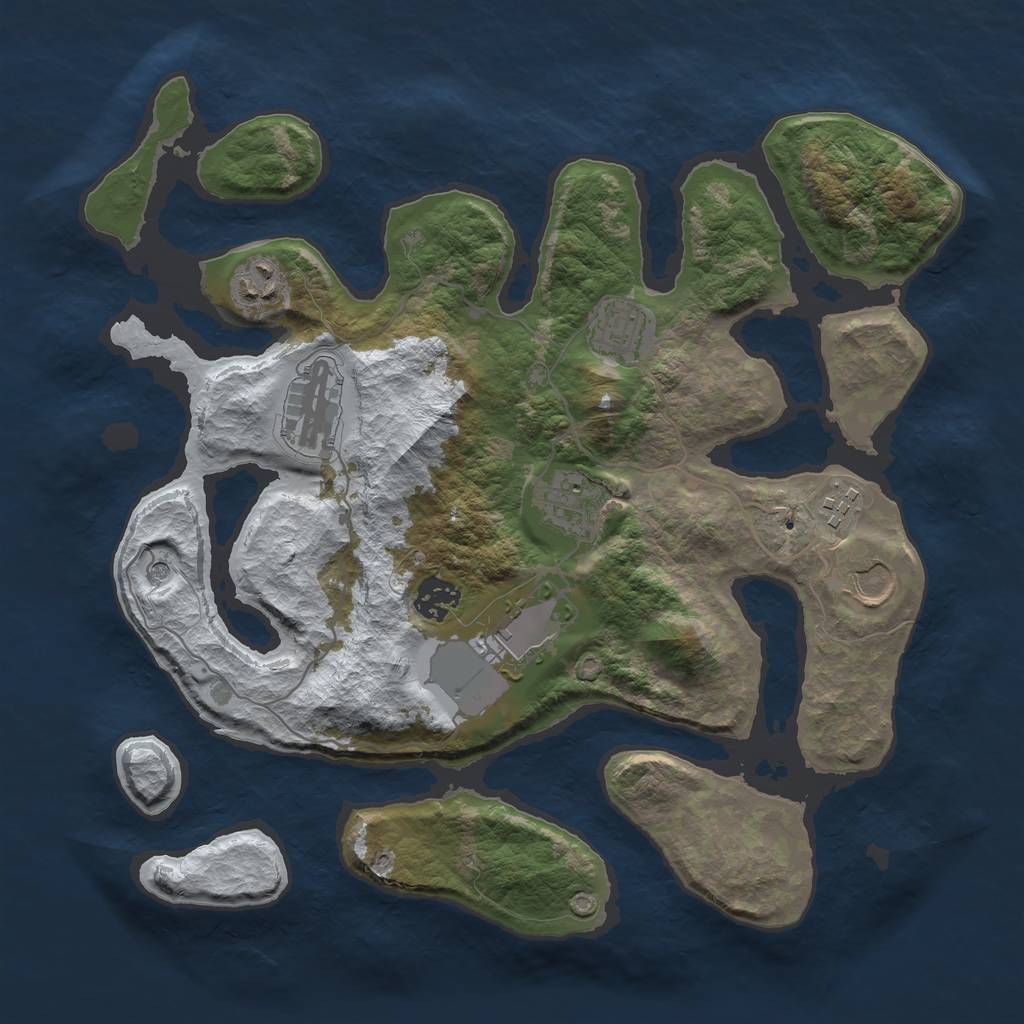 Rust Map: Barren, Size: 3500, Seed: 1231081, 11 Monuments