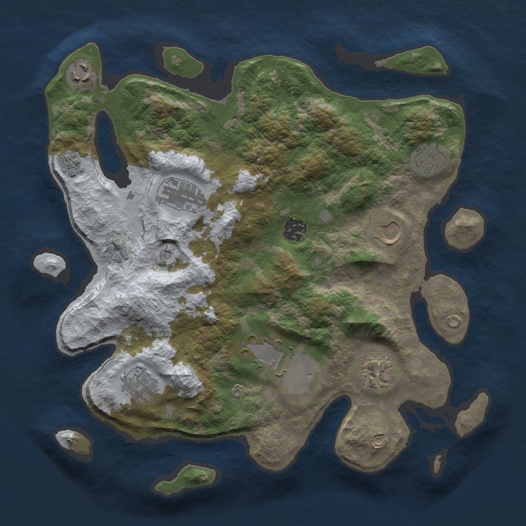 Rust Map: Barren, Size: 3500, Seed: 665276, 12 Monuments