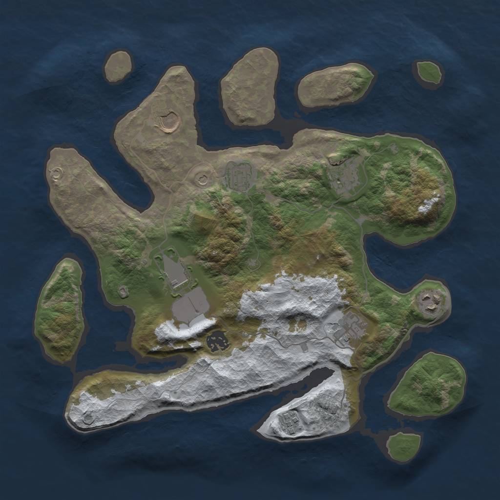 Rust Map: Barren, Size: 3500, Seed: 553385, 11 Monuments