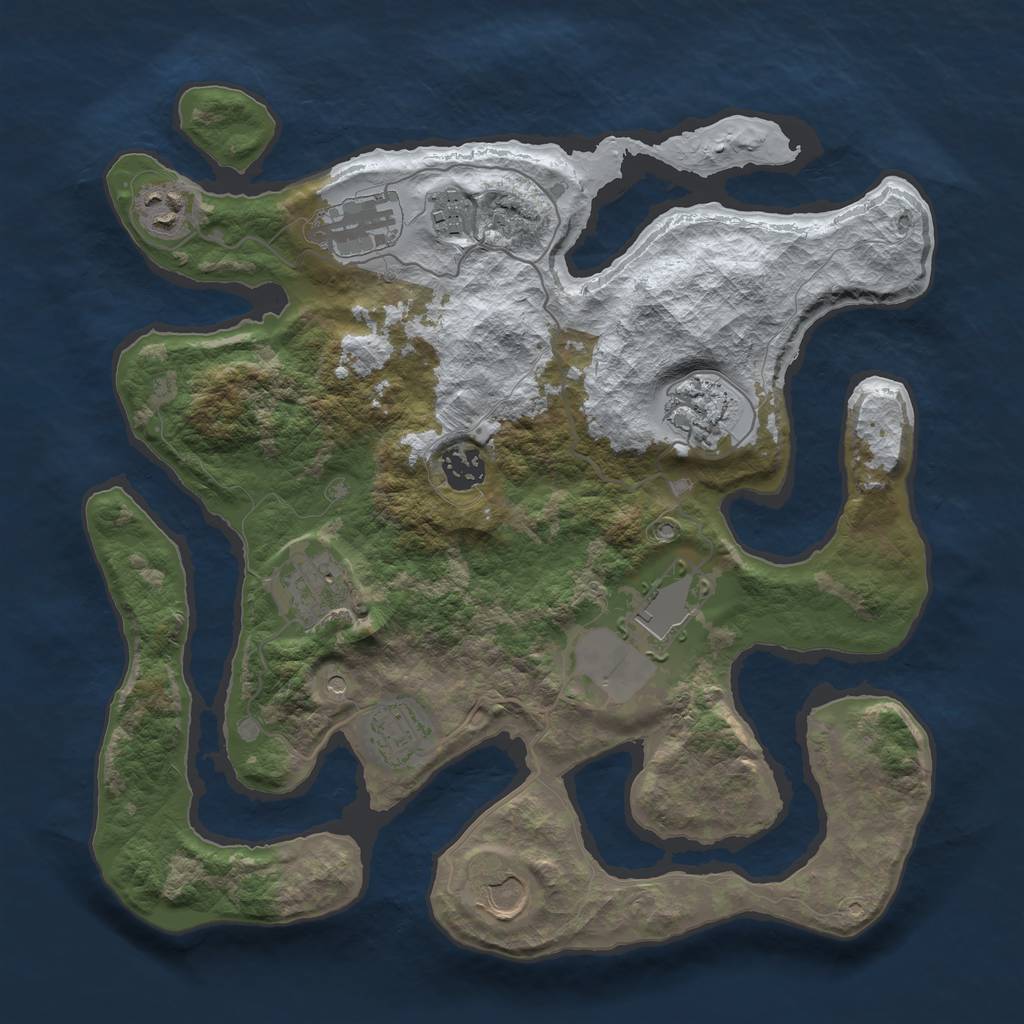 Rust Map: Barren, Size: 3500, Seed: 3877499, 12 Monuments