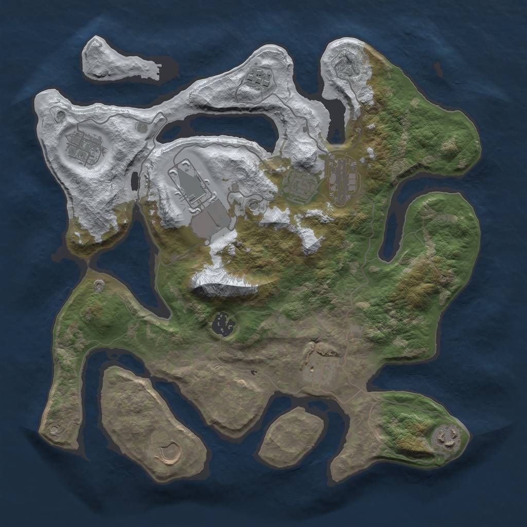 Rust Map: Barren, Size: 3500, Seed: 3463105, 12 Monuments