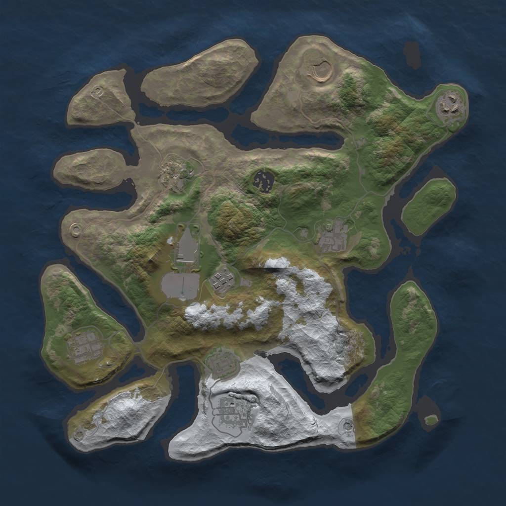 Rust Map: Barren, Size: 3500, Seed: 2443446, 13 Monuments
