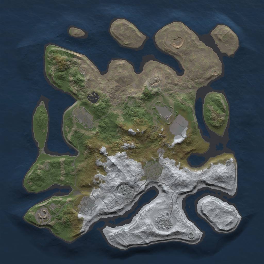 Rust Map: Barren, Size: 3500, Seed: 5086806, 12 Monuments