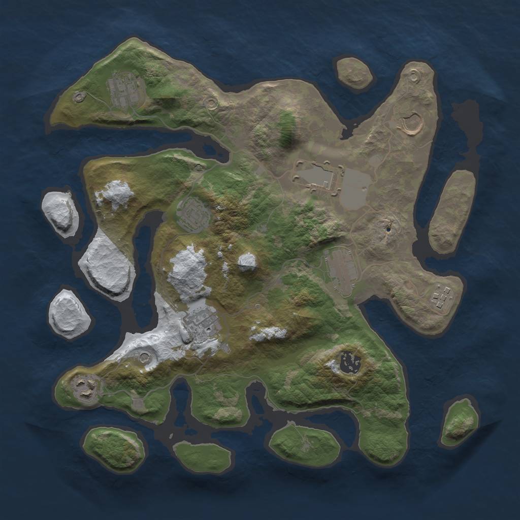 Rust Map: Barren, Size: 3500, Seed: 2627959, 12 Monuments