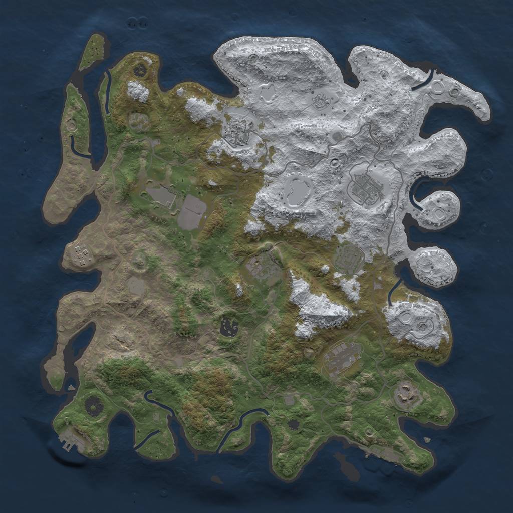 Rust Map: Procedural Map, Size: 4000, Seed: 525883, 18 Monuments
