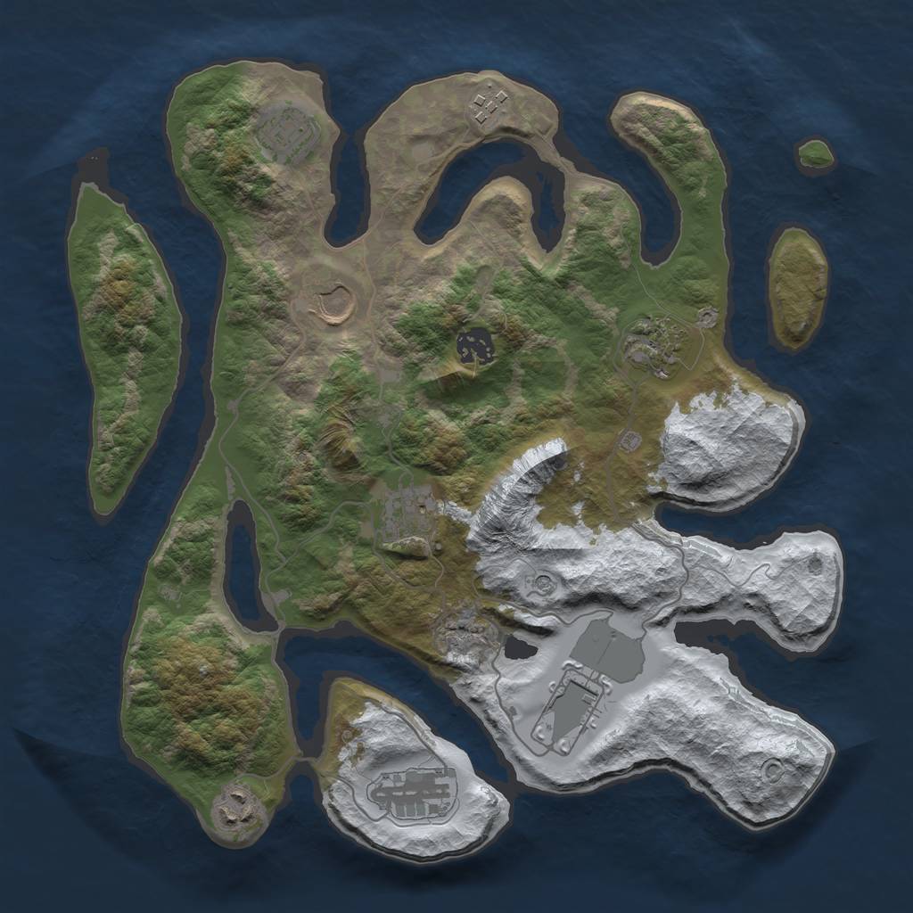 Rust Map: Barren, Size: 3500, Seed: 4869184, 12 Monuments