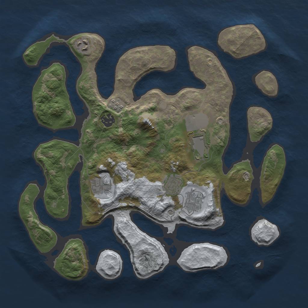 Rust Map: Barren, Size: 3500, Seed: 5951496, 10 Monuments