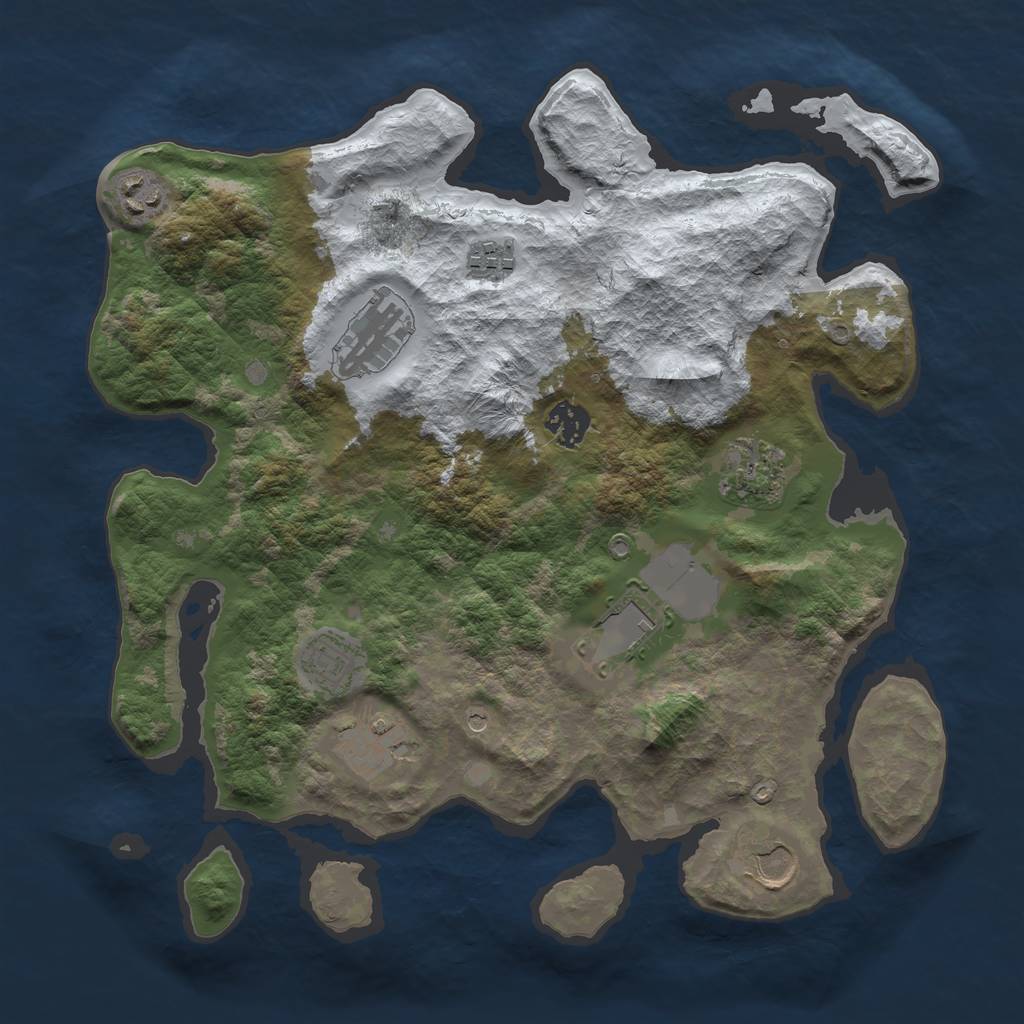 Rust Map: Barren, Size: 3500, Seed: 2415326, 12 Monuments