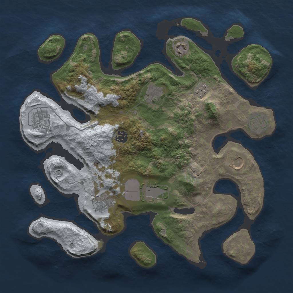 Rust Map: Barren, Size: 3500, Seed: 914943, 12 Monuments