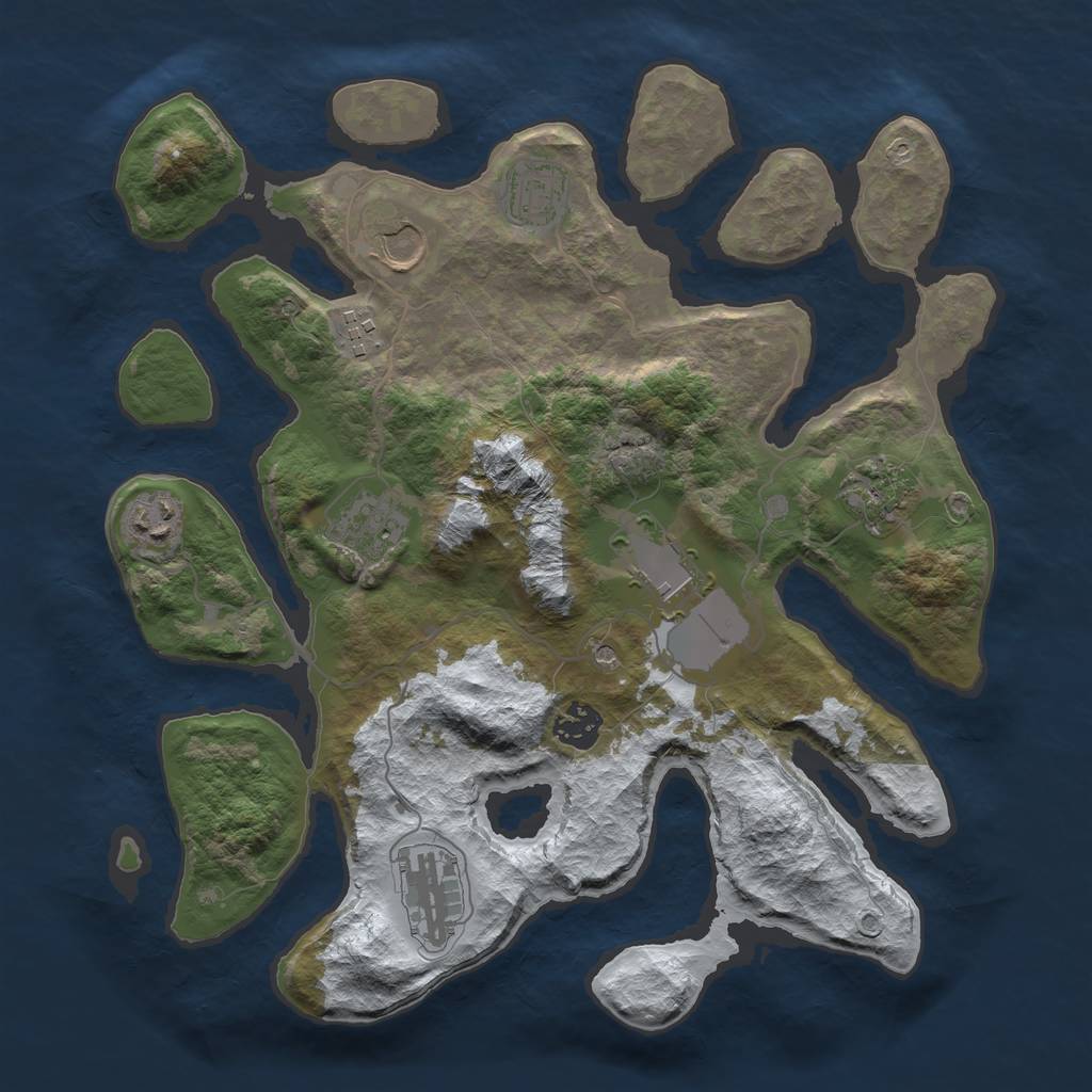 Rust Map: Barren, Size: 3500, Seed: 4223998, 12 Monuments