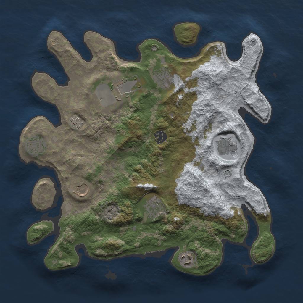 Rust Map: Barren, Size: 3500, Seed: 4310545, 12 Monuments