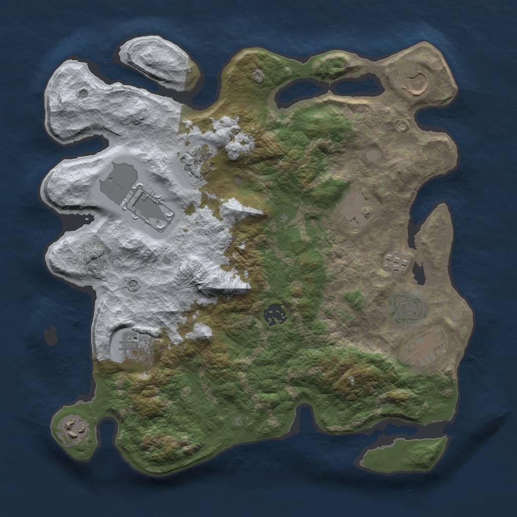 Rust Map: Barren, Size: 3500, Seed: 6340633, 13 Monuments
