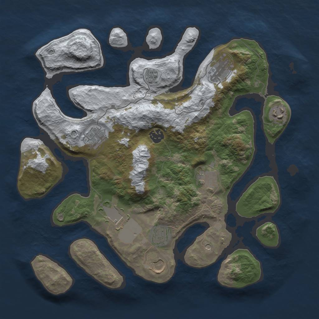 Rust Map: Barren, Size: 3500, Seed: 2910917, 12 Monuments