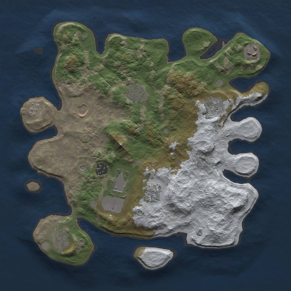 Rust Map: Barren, Size: 3500, Seed: 2284867, 12 Monuments
