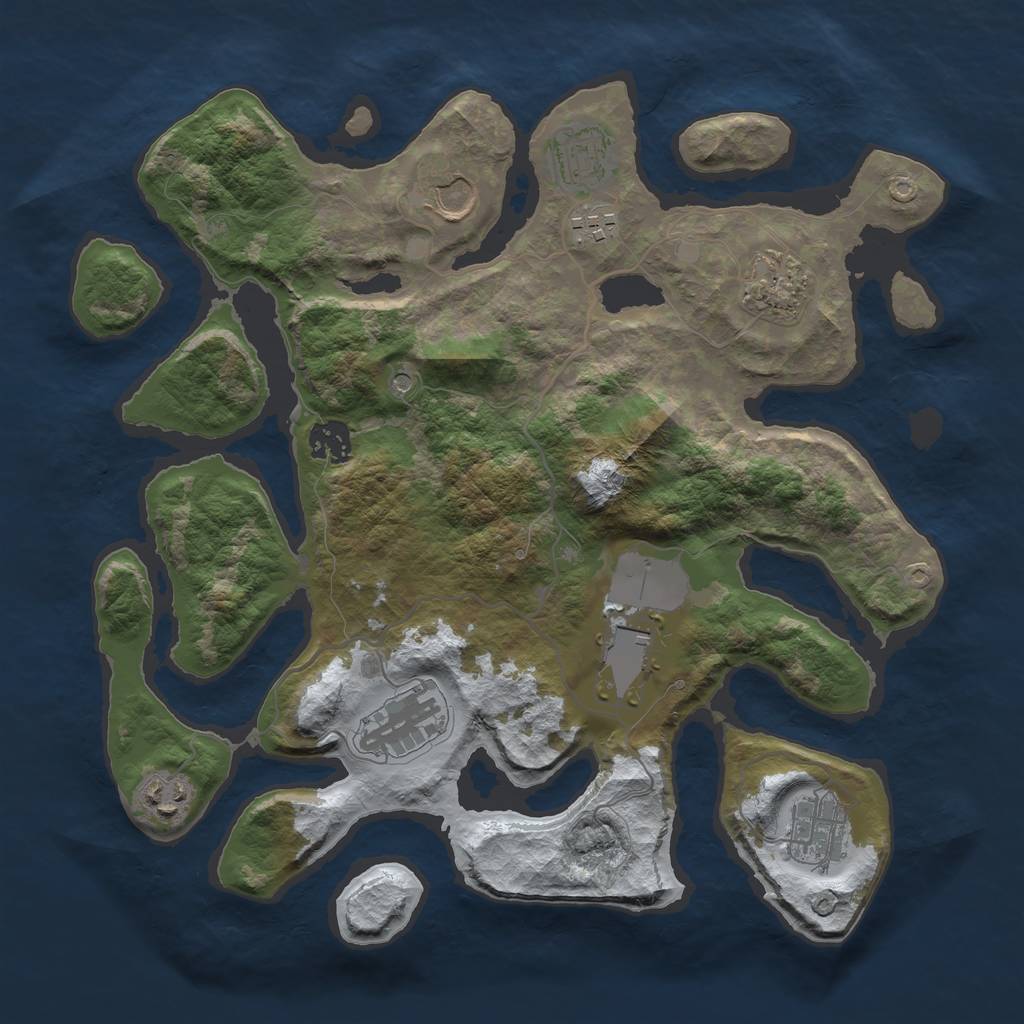 Rust Map: Barren, Size: 3500, Seed: 2684918, 12 Monuments