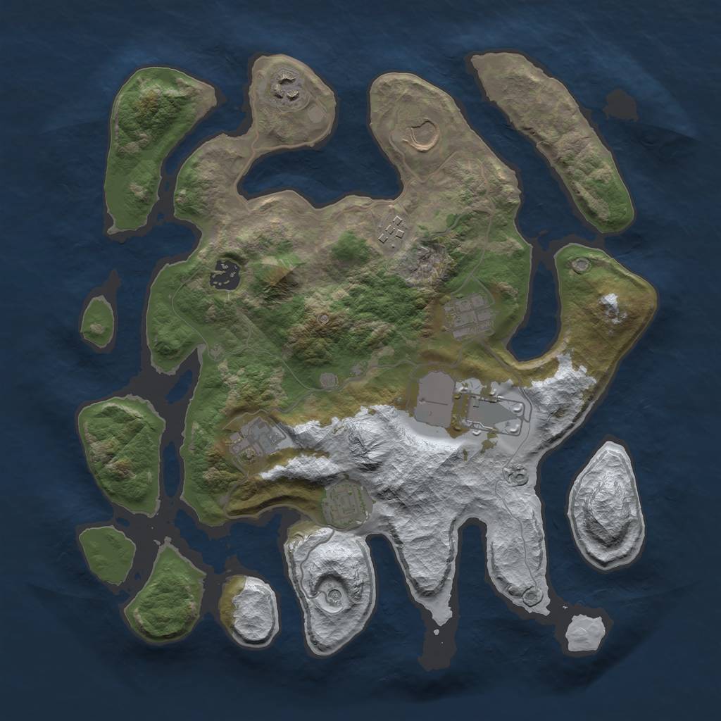 Rust Map: Barren, Size: 3500, Seed: 4464327, 11 Monuments