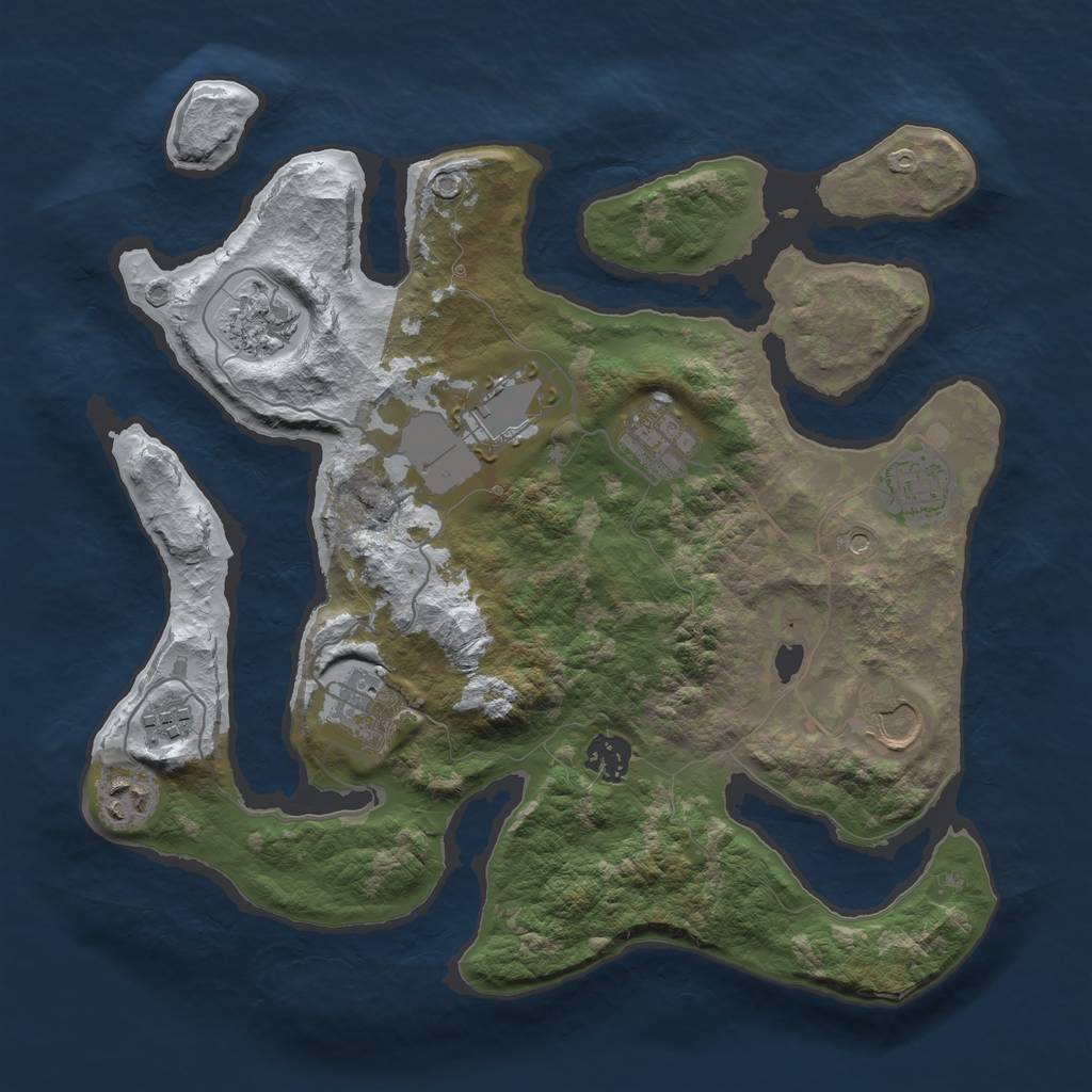 Rust Map: Barren, Size: 3500, Seed: 2259721, 12 Monuments