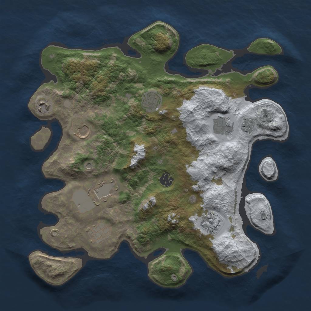 Rust Map: Barren, Size: 3500, Seed: 4386721, 12 Monuments