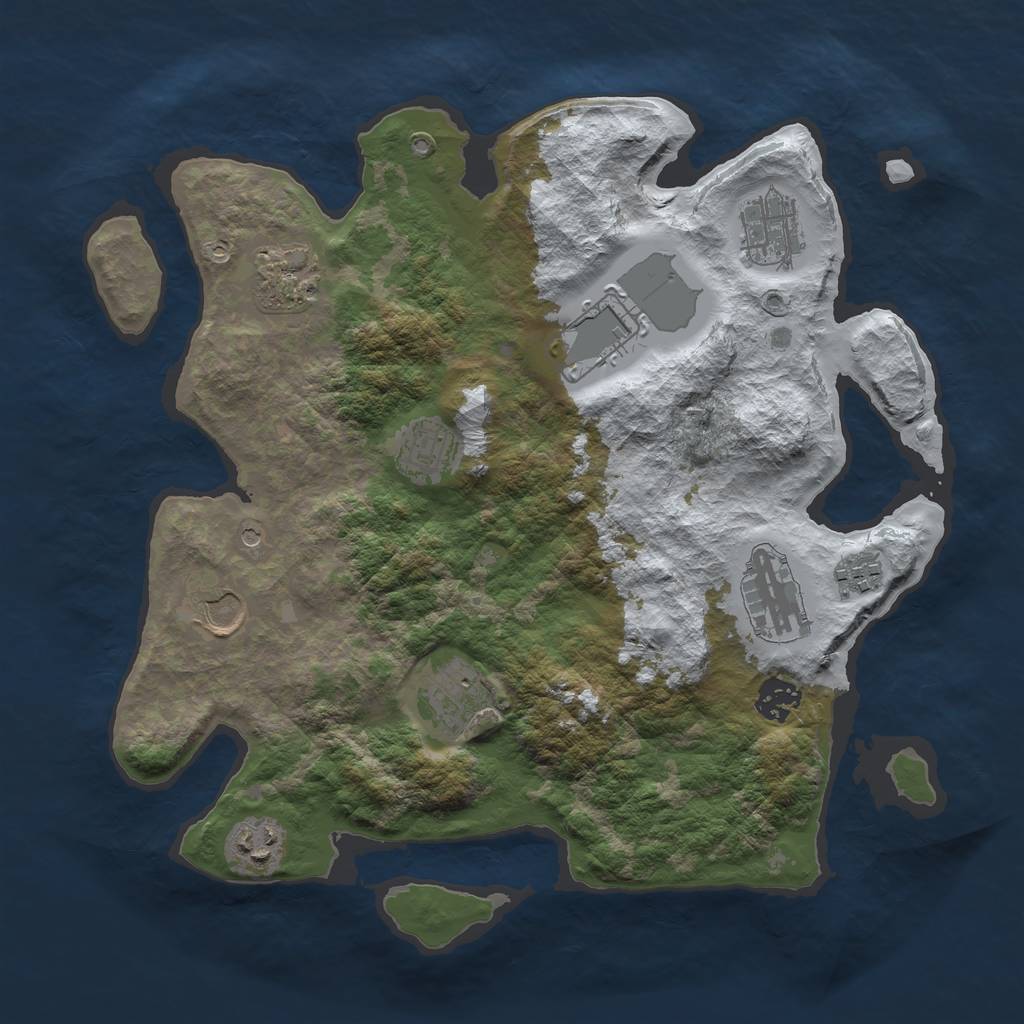 Rust Map: Barren, Size: 3500, Seed: 2716663, 13 Monuments
